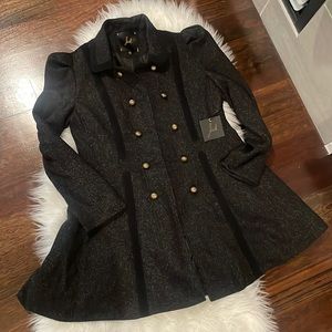 Jack by BB Dakota Black Military Coat Gold Buttons NWT Size M Boho Chic Academia